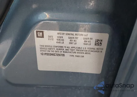 2012 Chevrolet Cruze Ls z USA, uszkodzony, nr VIN 1G1PD5SH6C7256795